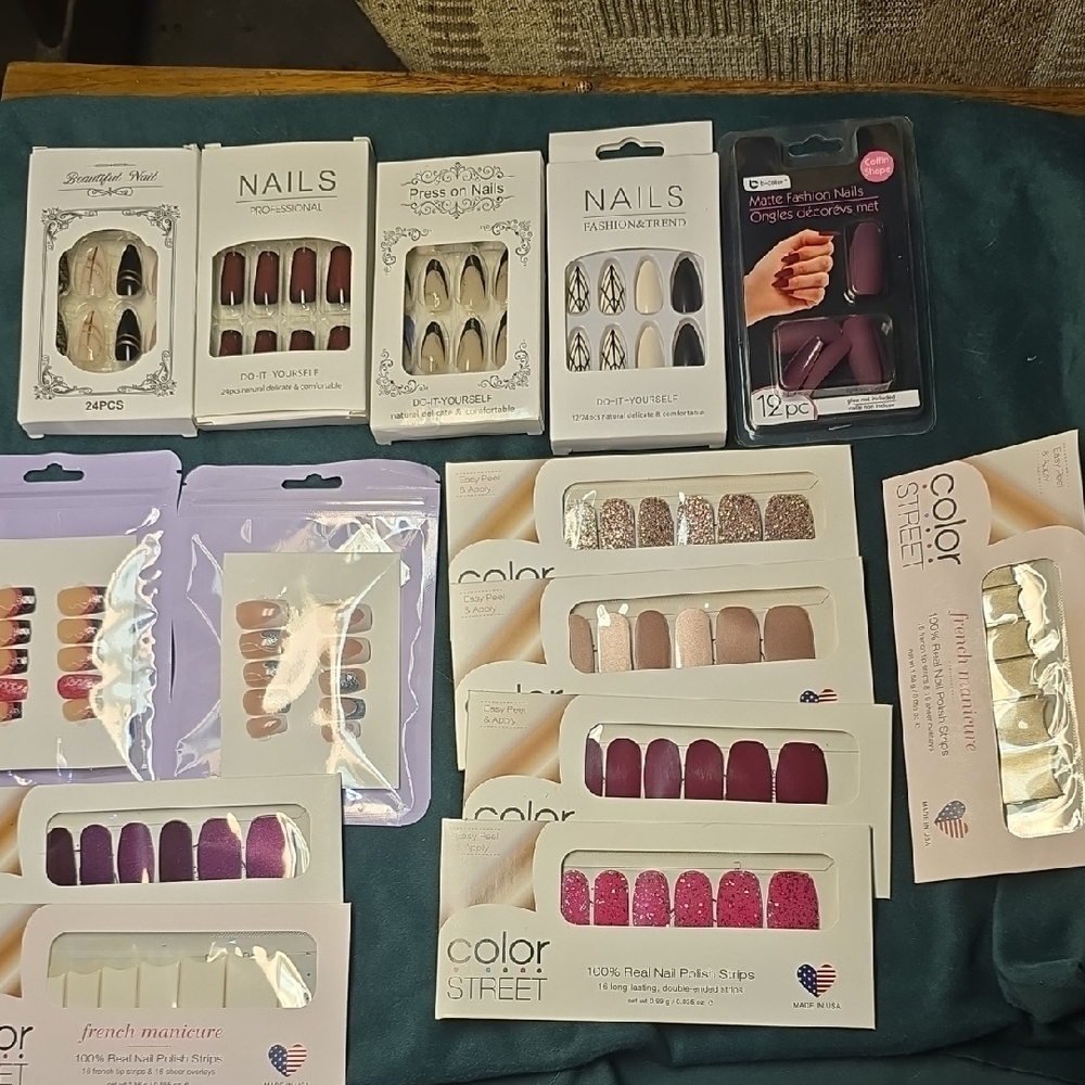 ASSORTMENT OF NAIL WRAPS AND PRESS ON NAILS ALL NEW IN PACKAGES